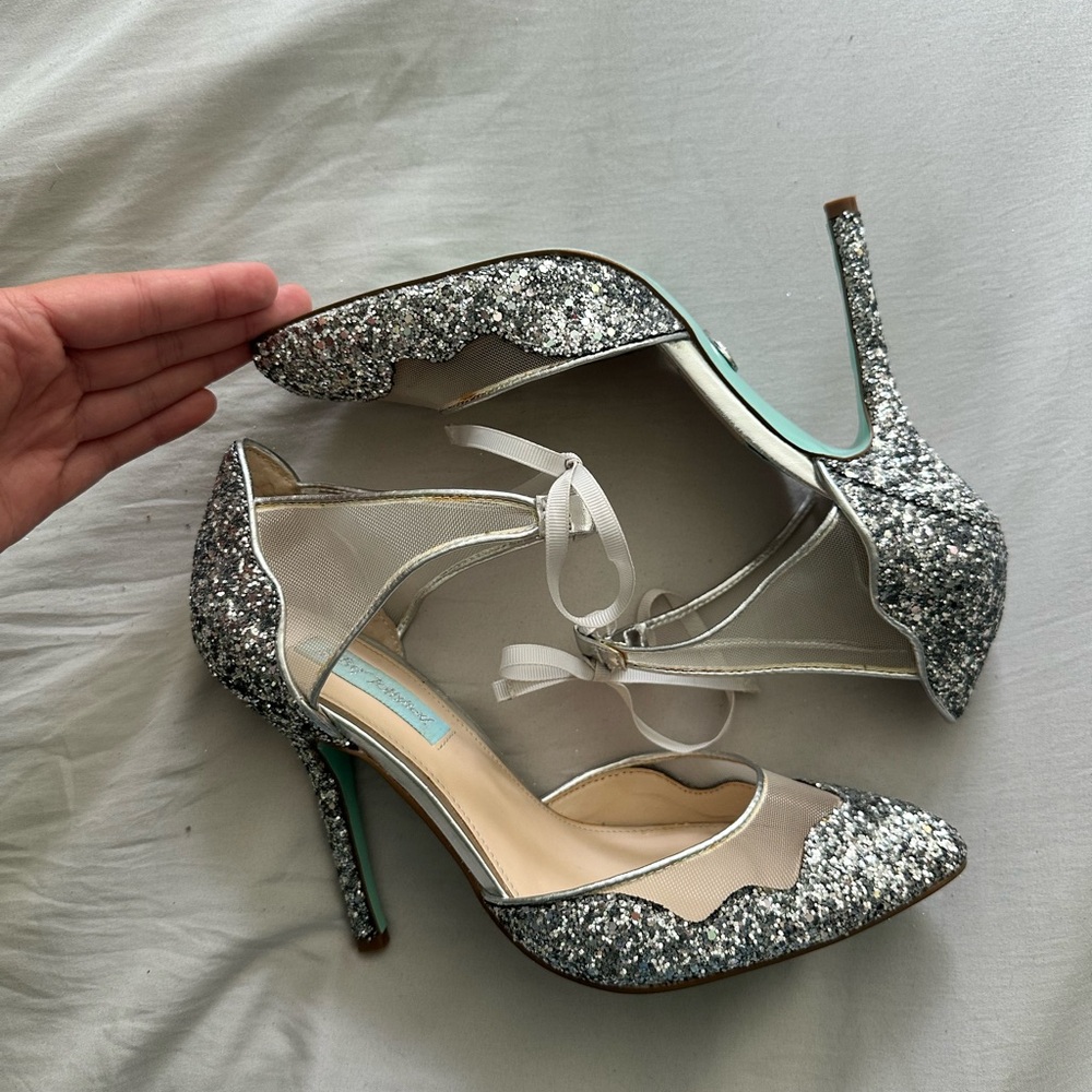 Betsey Johnson Silver Glitter Heels